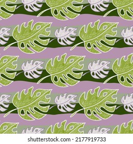 Scribble Monstera hinterlässt ein tropisches nahtloses Muster. Handgezeichnete exotische hawaiianische Dschungelhintergrund. Regenwaldhintergrund. Design für Gewebe, Oberfläche, Stoffdruck, Umhüllung, Abdeckung