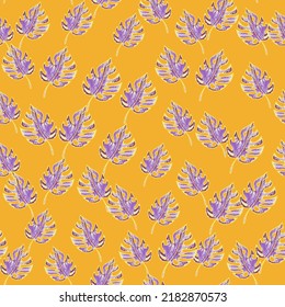 Scribble Monstera hinterlässt ein tropisches nahtloses Muster. Handgezeichnete exotische hawaiianische Dschungelhintergrund. Regenwaldhintergrund. Design für Gewebe, Oberfläche, Stoffdruck, Umhüllung, Abdeckung