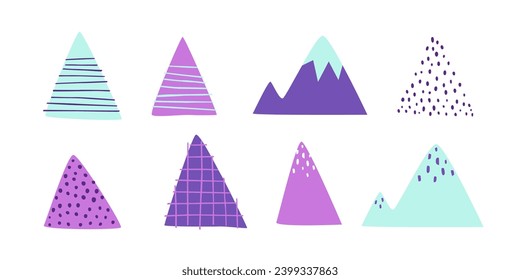 Scribble mountains set. Abstract vector mountains collection. Naive doodle mountains for cute design.