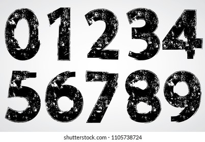 Scribble Numbers Design. Grunge Dirty Textured font. Vector.