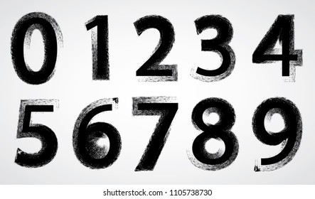 Scribble Numbers Design. Grunge Dirty Textured font. Vector.