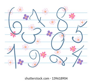 Scribble  numbers in a school notebook
