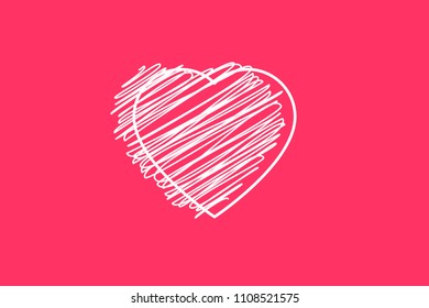Scribble offset Outline White Heart on Red Background illustration