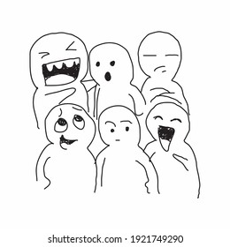 Scribble-Umrisse einer Gruppe von Menschen mit Ausdrücken