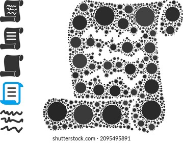 Scribble page roll mosaic icon. Vector mosaic constructed of randomized infection parts. Contagious mosaic scribble page roll icon, and similar icons. Scribble page roll mosaic for epidemic images.