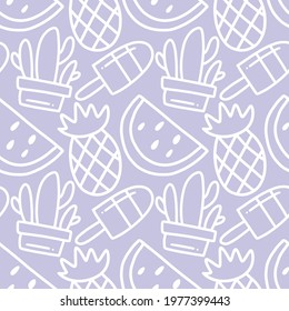 scribble pattern of hand drawn hawaii fruit holiday with icons and design elements