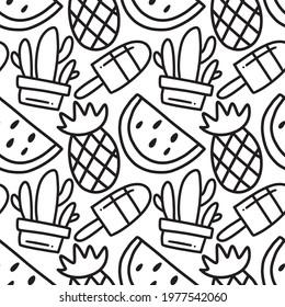 scribble pattern of hand drawn hawaii fruit holiday with icons and design elements