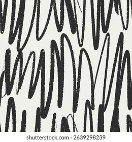 Scribble pattern, seamless abstract texture, print. Squiggles, curved lines, rough doodles in funky grunge design style, modern freehand drawing. Hand-drawn vector illustration for textile, wrapping
