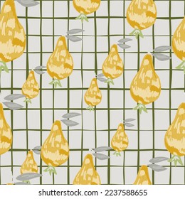 Scribble pears seamless pattern. Hand drawn fruits botanical backdrop. Naive art style. Creative design for fabric, textile print, wrapping paper, children textile, surface. Vector illustration