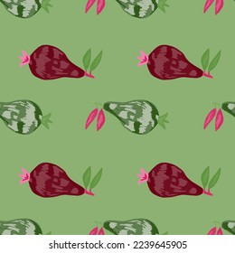 Scribble pears seamless pattern. Hand drawn fruits botanical backdrop. Naive art style. Creative design for fabric, textile print, wrapping paper, children textile, surface. Vector illustration
