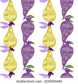 Scribble pears seamless pattern. Hand drawn fruits botanical backdrop. Naive art style. Creative design for fabric, textile print, wrapping paper, children textile, surface. Vector illustration