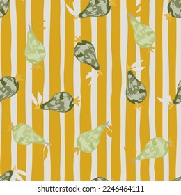 Scribble pears seamless pattern. Hand drawn fruits botanical backdrop. Naive art style. Creative design for fabric, textile print, wrapping paper, children textile, surface. Vector illustration