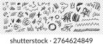Scribble pencil brush with pen line marker for crayon doodle texture. Sketch scratch stroke with hand paint chalk for charcoal abstract squiggle. Thin mark effect with vector bold flourish.