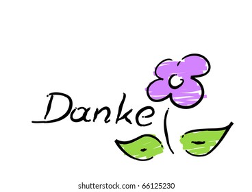 Scribble of purple flower with german "Danke" (Thank you) vector.