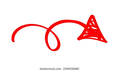 Sinal De Seta Vermelha Rabiscada Elemento Vetor Desenhado À Mão. Símbolo de Rabiscar Desenhado à Mão. Sinal de Ponteiro de Direção de Desenho do Marcador Isolado no Branco