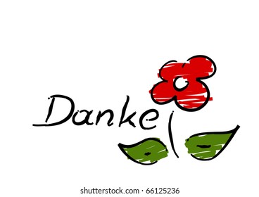 Scribble of red flower with german "Danke" (Thank you) - vector.