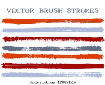 Scribble red grey ink brush strokes isolated design elements. Set of paint lines. Creative Ink brushe stripes isolated on white, vector colors guide book samples.
