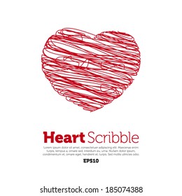Scribble red heart on white background