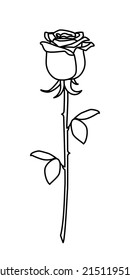 Flor de rosa resquebrajosa dibujada a mano con línea delgada