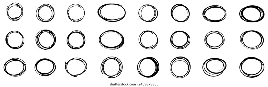 Scribble round icons collection.Hand-drawn Circular Sketch Icon set.Round Circular Scribble Doodle Icon.Vector
