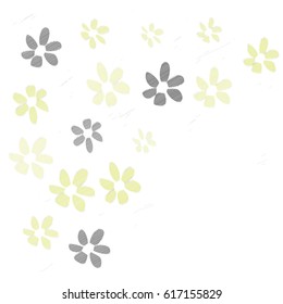 Scribble Salad Green and Grey Flowers of Different Size and Transparency on White Background