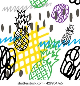 Scribble seamless pattern with pineapples