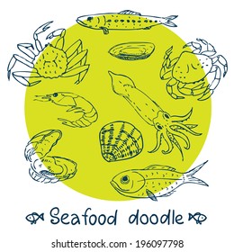 scribble series  seafood vector set