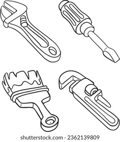 scribble series - tools, black and white, black line vector