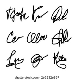 Scribble signature set Hand drawn