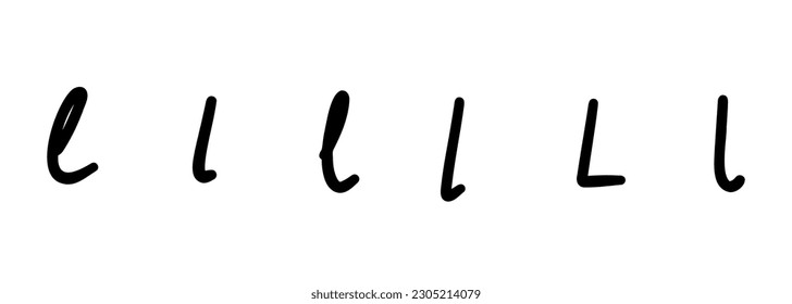 Scribble simple black english latin L alphabet letter symbol. Vector illustration in hand drawn cartoon doodle style isolated on white background. For logo, decorating, learning, kids book, card.