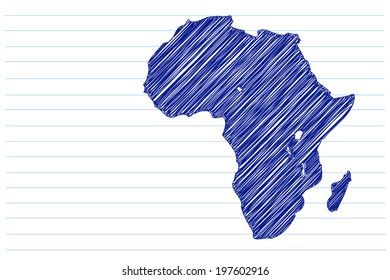 scribble sketch of Africa map on a notepad sheet