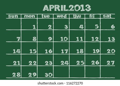 scribble sketch of  April 2013 calendar  on blackboard