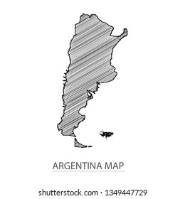 Scribble sketch of Argentina map and Country name on white background. Symbol for your web site design map logo. scribble map of South America. app, ui, Travel vector eps10, concept Illustration.