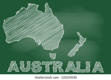 scribble sketch of Australia map on blackboard