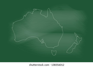 scribble sketch of Australia map on blackboard