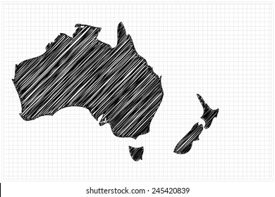 scribble sketch of Australia map on grid,Vector illustration.