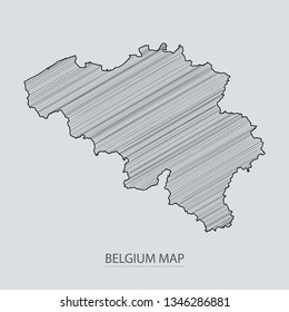 Scribble sketch of Belgium map and Country name on gray background. Symbol for your web site design map logo. scribble map of Europe. app, ui, Travel vector eps10, concept Illustration.