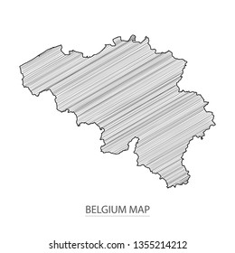Scribble sketch of Belgium map and Country name on white background. Symbol for your web site design map logo. scribble map of Europe. app, ui, Travel vector eps10, concept Illustration.