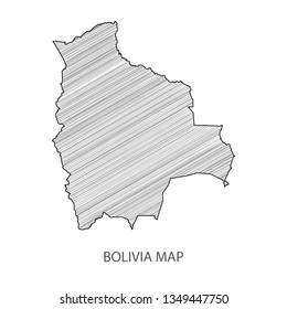 Scribble sketch of Bolivia map and Country name on white background. Symbol for your web site design map logo. scribble map of South America. app, ui, Travel vector eps10, concept Illustration.