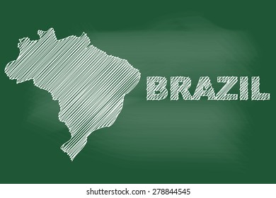 scribble sketch of Brazil map on blackboard,Vector illustration.