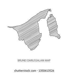 Scribble sketch of Brunei Darussalam map and Country name on white background. Symbol for your web site design map logo. 