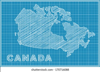 Scribble Sketch Of Canada Map On Blueprint