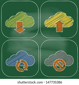 scribble sketch of Cloud icons set on blackboard