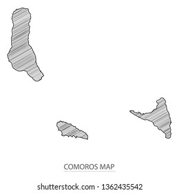 Scribble sketch of Comoros map and Country name on white background. Symbol for your web site design map logo. Scribble map of Africa. app, ui, Travel vector eps10, concept Illustration.