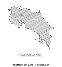 Scribble sketch of Costa Rica map and Country name on white background. Symbol for your web site design map logo. 