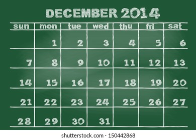 scribble sketch of December 2014 calendar on blackboard