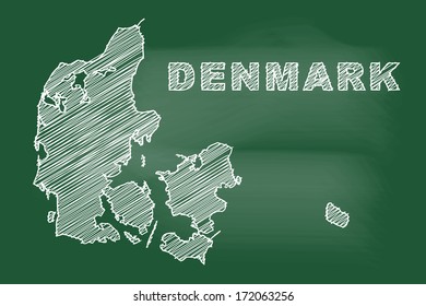 scribble sketch of Denmark map on blackboard