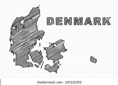 scribble sketch of Denmark on grid,Vector illustration.