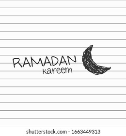 Scribble or sketch design of typography ramadan kareem with crescent moon in pencil doodle