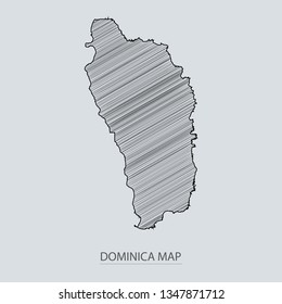 Scribble sketch of Dominica map and Country name on gray background. Symbol for your web site design map logo. scribble map of America. app, ui, Travel vector eps10, concept Illustration.